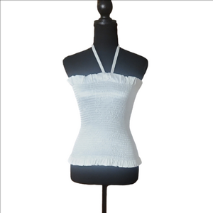 Women's White Smocked Halter Tank Top
